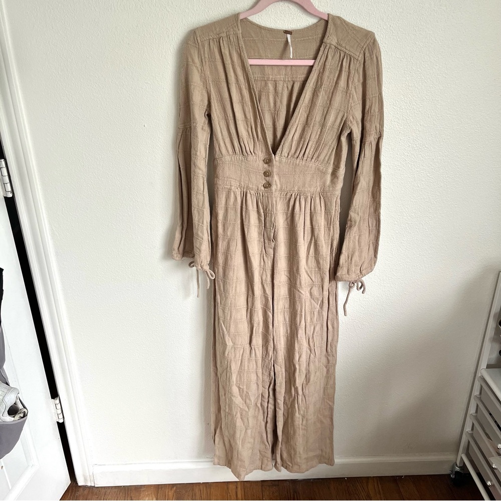 Free People / True Lovin Linen One-Piece in Sandy Tan